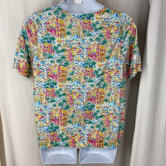 TALBOTS 2x S/S Sweater Palm Trees Cityscape Sailboats Summer Tie Detail - Picture 4 of 7